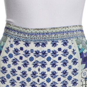 NWT Camilla Greek Key blue white Silk Wide Leg pull on Pants Crystal embellished